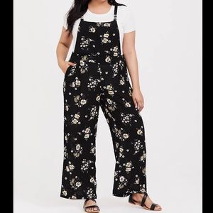Torrid black floral gauze wide leg romper